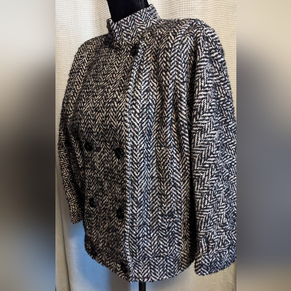 Vintage Bert Newman Petite Herringbone Tweed Coat Size 2 Petite Est. 1980s - Picture 3 of 16